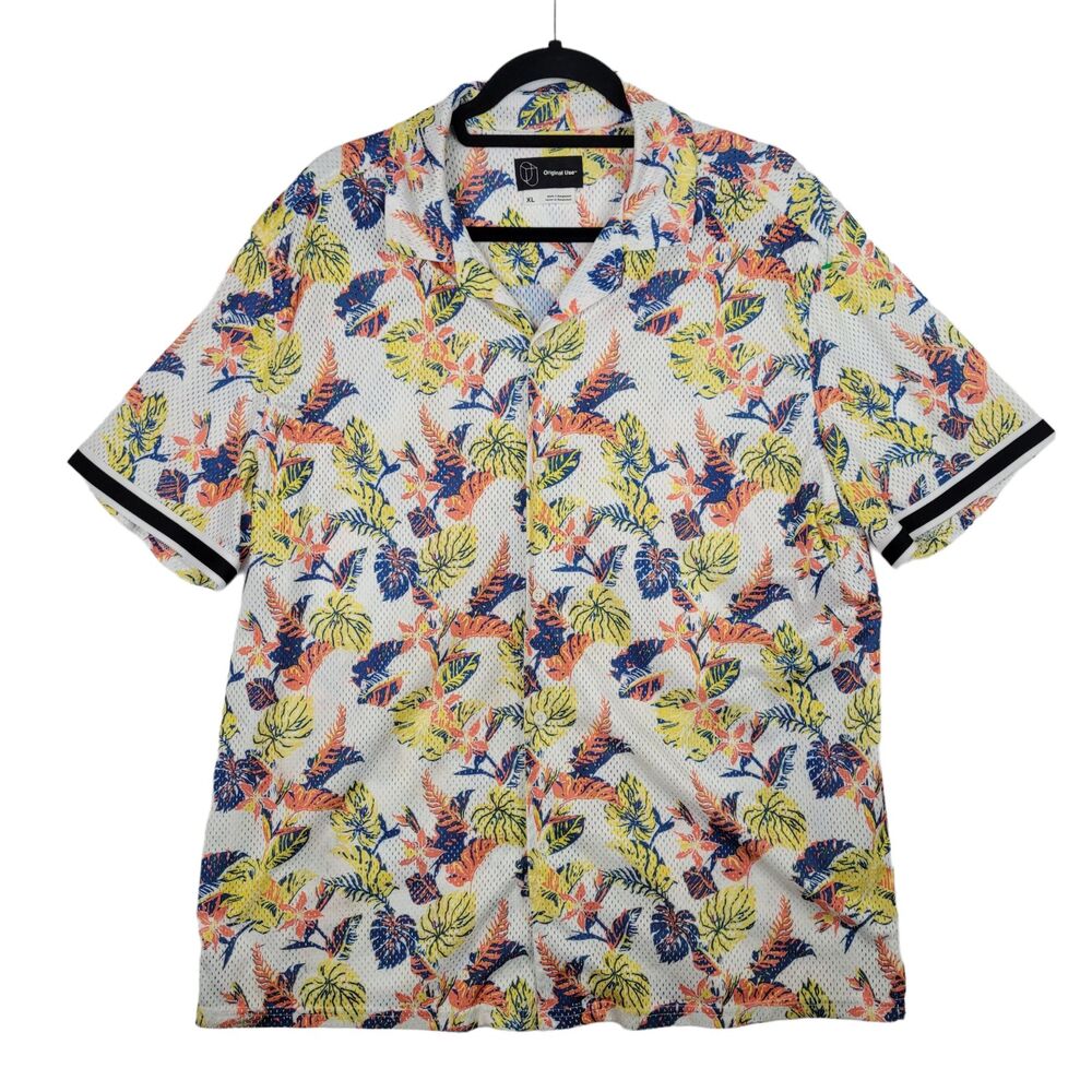 Original Use Shirt Mens XL Mesh Button Up Hawaiian Aloha Floral